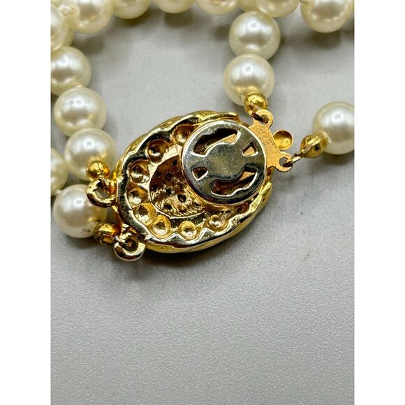 Vintage Faux Pearls Bracelet Fancy Clasp Double Strand Hand Knotted Glass Pearls - Picture 6 of 7